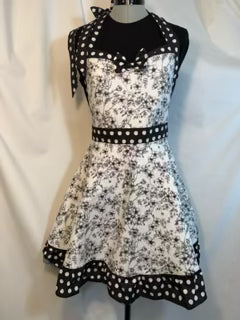 Vintage Inspired Apron - Black & White Chintz