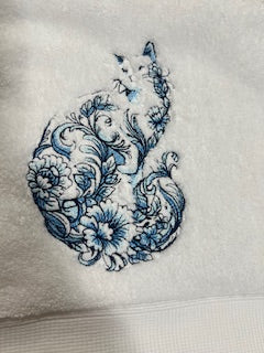 Delft Cat on Hand Towel